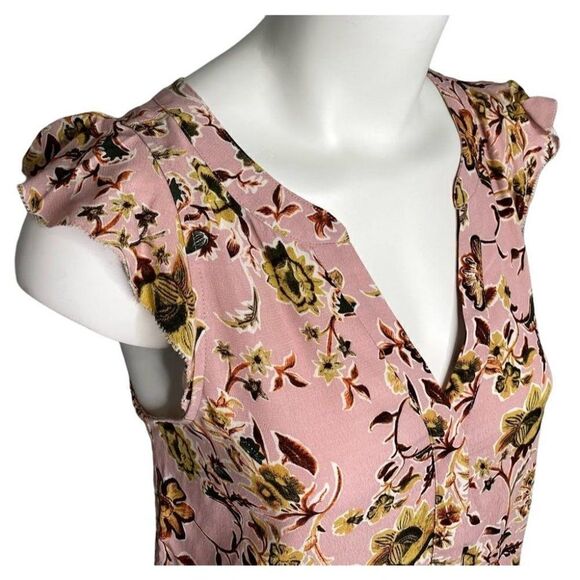 Sanctuary High Low Blouse Top Women's XS Pink White Yellow Floral Flutter-Sleeve - Picture 3 of 11